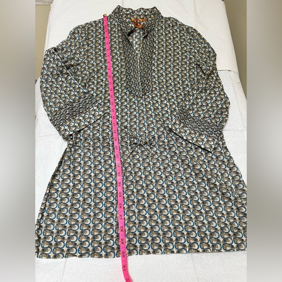 Tory Burch Tunic Dress Womens 8 Elephant Pintucked 3/4 Sleeve Drawstring Waist - Picture 6 of 9